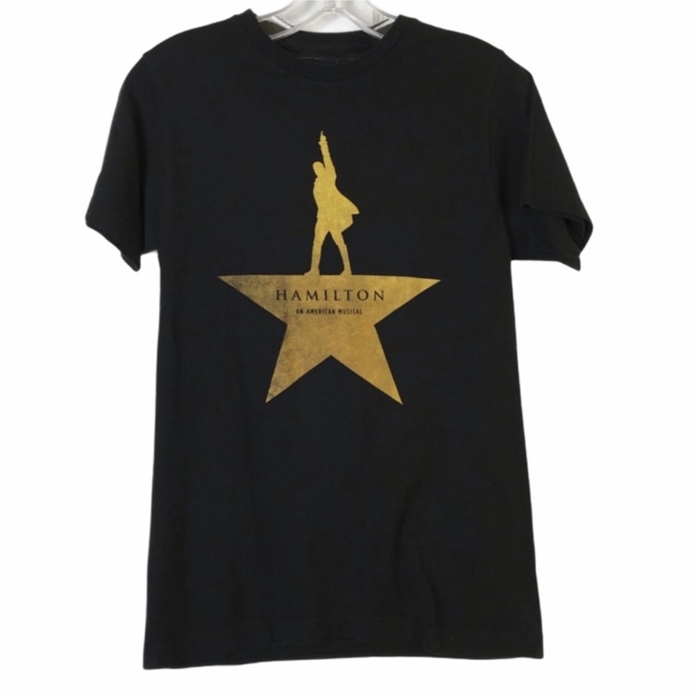 HAMILTON The Broadway Musical Black Graphic Tee Gold Star Size S Black